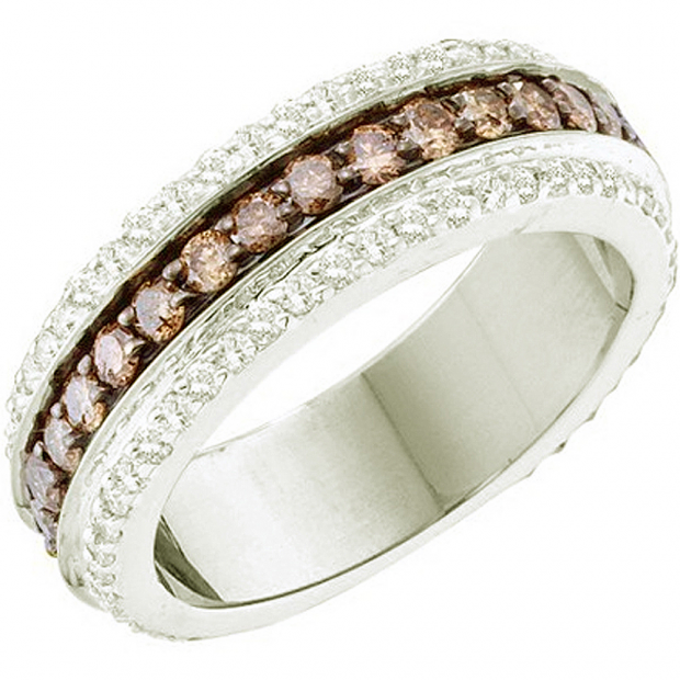 1.43 Carat (ctw) 14k White Gold Round White & Brown Diamond Ladies Fashion Wedding Band