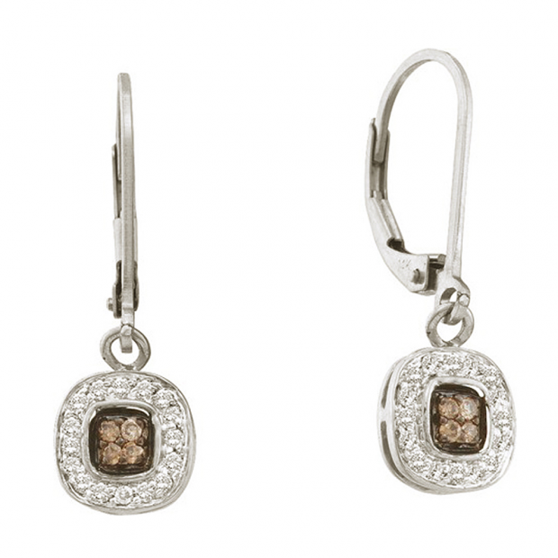 0.23 Carat (ctw) 14k White Gold White & Champagne  Diamond Ladies Dangling Drop Earrings
