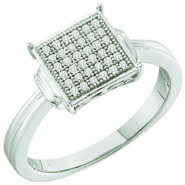 0.10 Carat (ctw) 10k White Gold Brilliant White Diamond Ladies Micro Pave Engagement Ring
