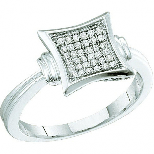 0.10 Carat (ctw) 10k White Gold Brilliant White Diamond Ladies Micro Pave Engagement Ring