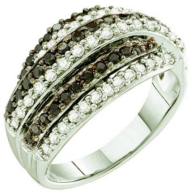 0.99 Carat (ctw) 14k White Gold Round White & Black Diamond Ladies Fashion Right Hand Band Ring