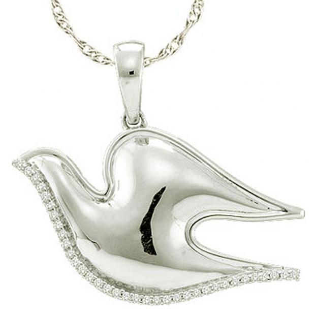 0.10 Carat (ctw) Sterling Silver Brilliant Round White Diamond Ladies Dove Pendant
