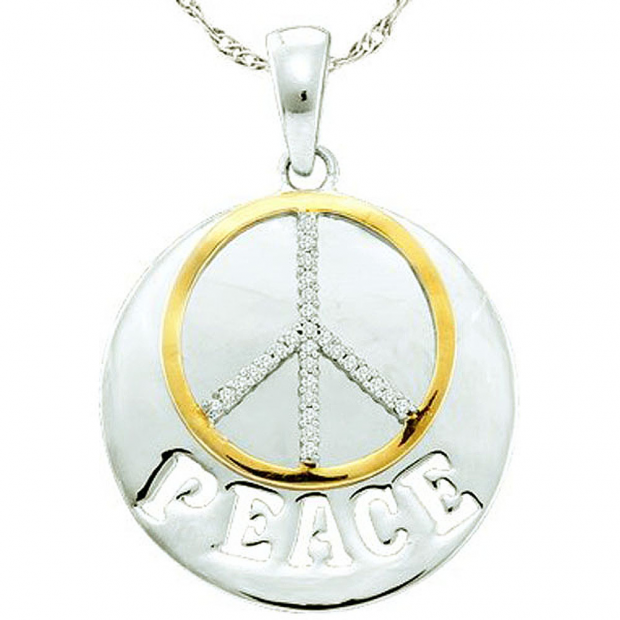 0.10 Carat (ctw) Sterling Silver Round Diamond Ladies Peace Pendant