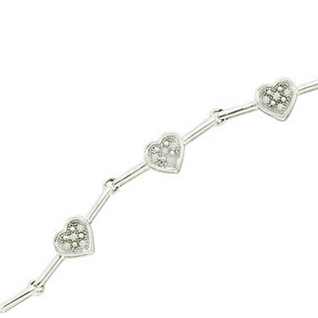 0.15 Carat (ctw) Sterling Silver White Diamond Ladies Heart Bracelet