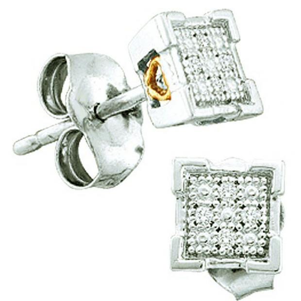 0.03 Carat (ctw) Sterling Silver Round Diamond Dice Shape Micro Pave Stud Earrings