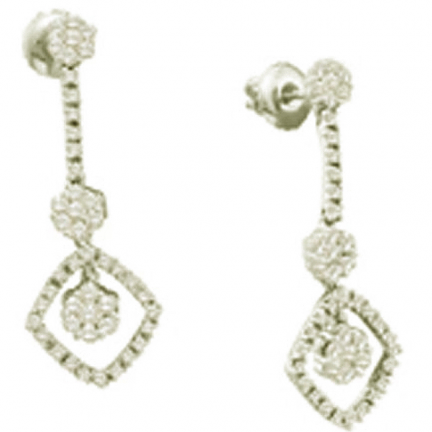 0.75 Carat (ctw) 14k White Gold Round White Diamond Ladies Dangling Flower Earrings