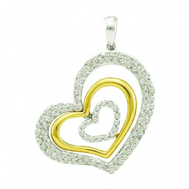0.50 Carat (ctw) 14k White Gold Round Brilliant White Diamond Ladies 2 Tone Heart Pendant