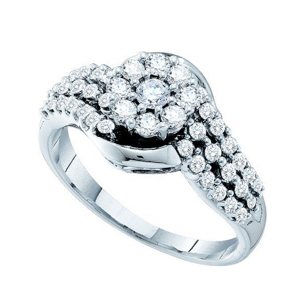 0.75 Carat (ctw) 14k White Gold Round White Diamond Ladies Cluster Flower Engagement Ring
