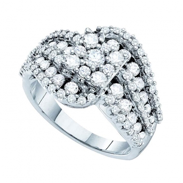Dazzlingrock Collection 14kt White Gold Womens Round Diamond Flower Cluster Swirl Cocktail Ring 2.00 ctw