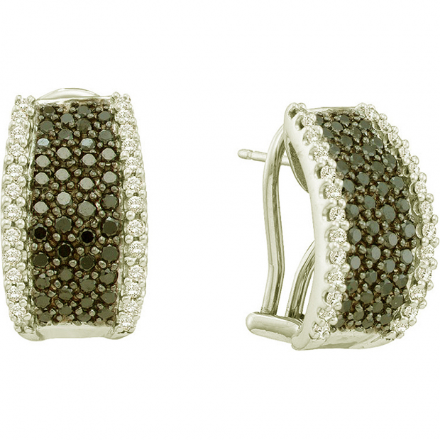 1.50 Carat (ctw) 14k White Gold Round White & Black Diamond Ladies Fashion Earrings
