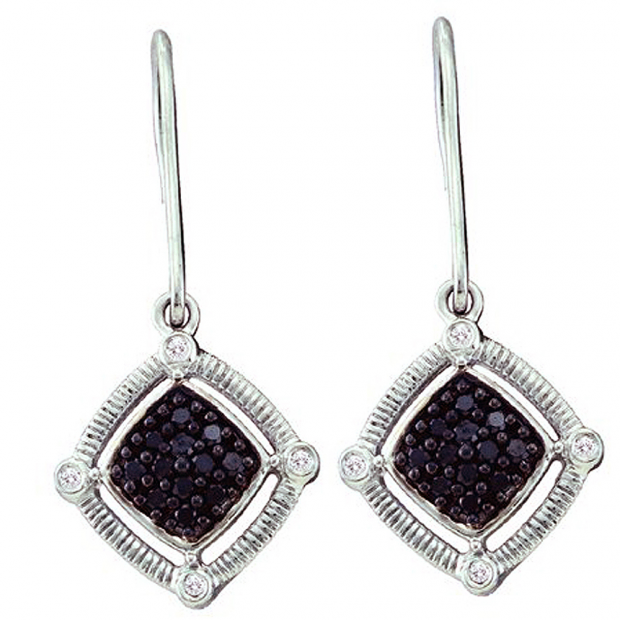 0.22 Carat (ctw) 14k White Gold Round Black Diamond Ladies Drop Earrings