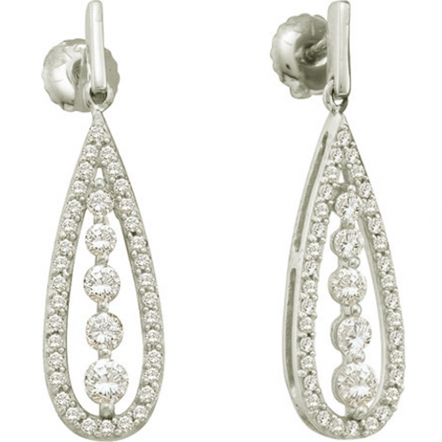 0.75 Carat (ctw) 14k White Gold Round White Diamond Ladies Vintage Style Fashion Dangling Drop Earrings
