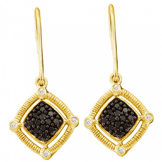 0.22 Carat (ctw) 14k Yellow Gold Round Black Diamond Ladies Drop Earrings