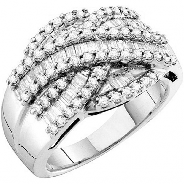1.06 Carat (ctw) 14k White Gold Round & Baguette Cut White Diamond Ladies Anniversary Wedding Band