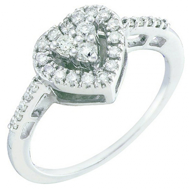 0.35 Carat (ctw) 14k White Gold Round White Diamond Ladies Promise Heart Engagement Ring