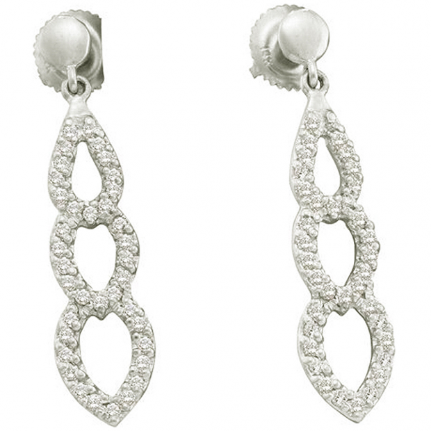 0.41 Carat (ctw) 14k White Gold Brilliant White Diamond Ladies Dangling Drop Earrings