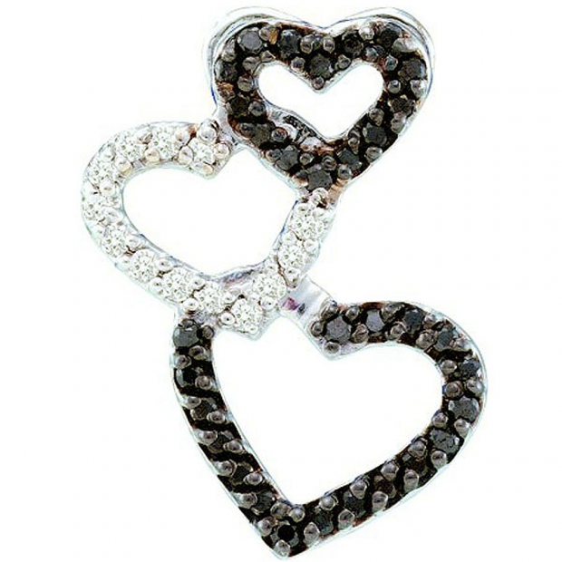 0.27 Carat (ctw) 14k White Gold Black & White Diamond Ladies Three Hearts Pendant