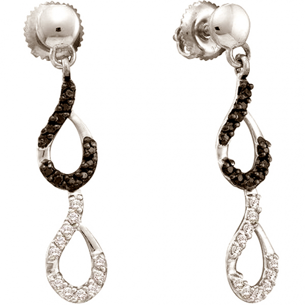 0.34 Carat (ctw) 14k White Gold Brilliant White & Black Diamond Ladies Dangling Drop Earring