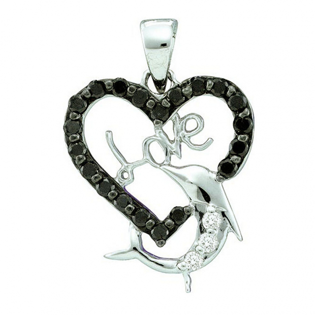 0.41 Carat (ctw) 14k White Gold Black & White Diamond Ladies Heart Pendant