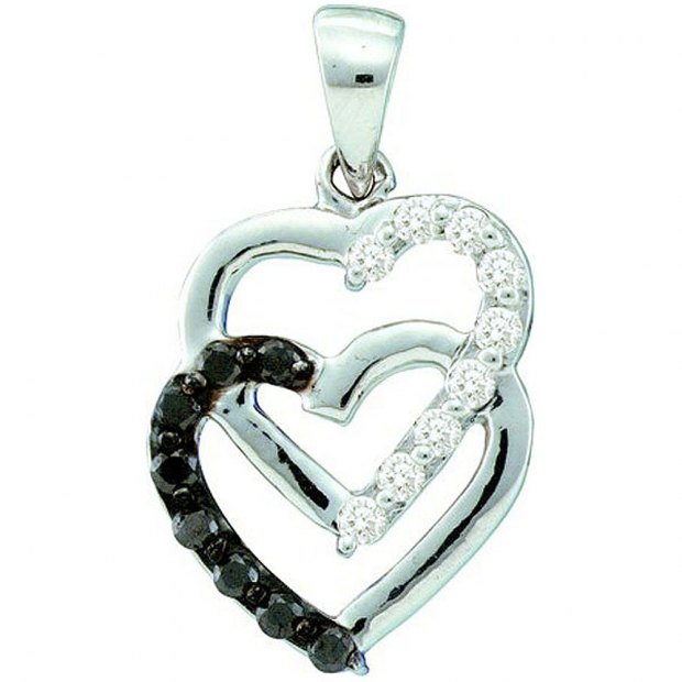 0.30 Carat (ctw) 14k White Gold Black & White Diamond Ladies Interlocking Heart Pendant