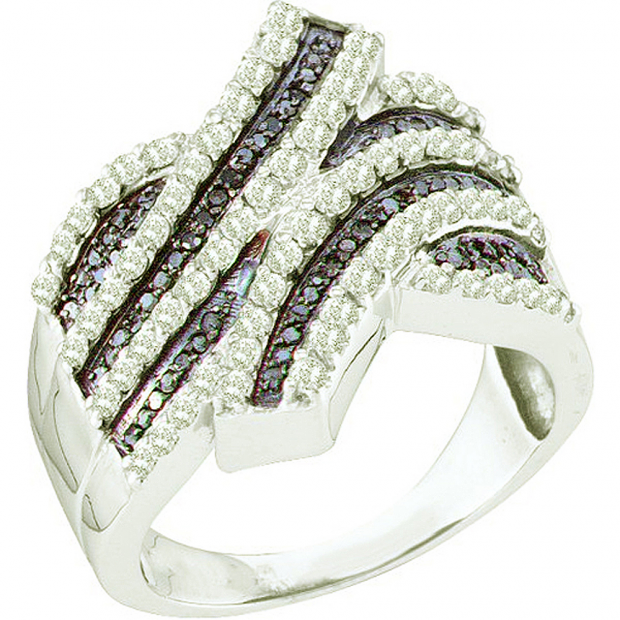 1.03 Carat (ctw) 10k White Gold Round Black & White Diamond Ladies Right Hand Fashion Band