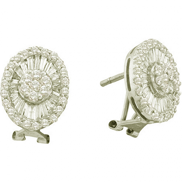 1.60 Carat (ctw) 14k White Gold Round & Baguette White Diamond Ladies Cluster Flower Earrings