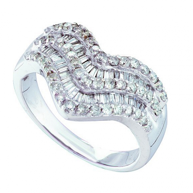0.86 Carat (ctw) 14k White Gold Round & Baguette Cut Ladies Anniversary Wedding Fashion Band