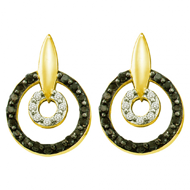 0.63 Carat (ctw) 14k Yellow Gold Round Black & White Diamond Ladies Fine Earrings