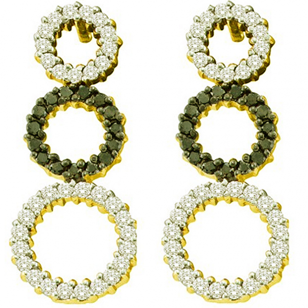 0.78 Carat (ctw) 14k Yellow Gold Round Black & White Diamond Ladies Dangling Drop Fashion Earrings