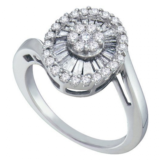 0.81 Carat (ctw) 14k White Gold Round & Baguette Cut White Diamond Ladies Right Hand Flower Ring