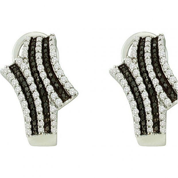 0.94 Carat (ctw) 10k White Gold Round Black & White Diamond Ladies Fashion Earrings