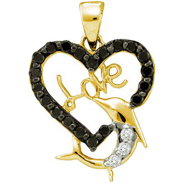 0.41 Carat (ctw) 14k Yellow Gold Black & White Diamond Ladies Heart Pendant