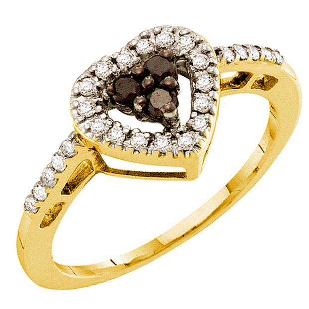 0.32 Carat (ctw) 14k Yellow Gold Round Black & White Diamond Ladies Bridal Heart Promise Ring