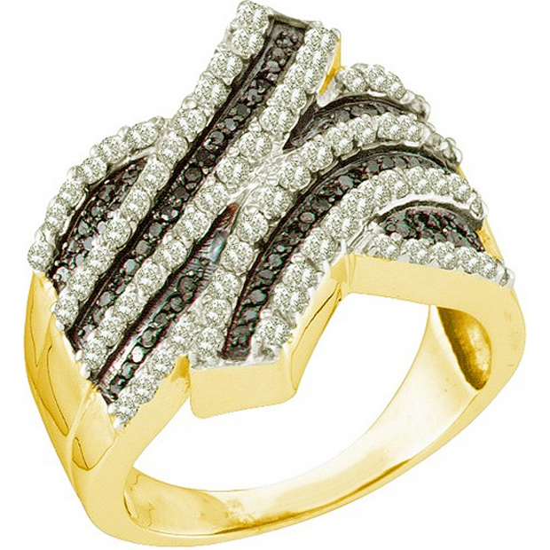 1.03 Carat (ctw) 10k Yellow Gold Round Black & White Diamond Ladies Right Hand Fashion Band