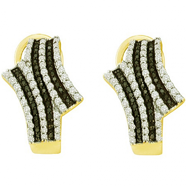 0.94 Carat (ctw) 10k Yellow Gold Round Black & White Diamond Ladies Fashion Earrings