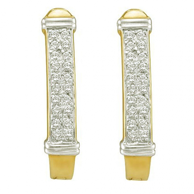 0.15 Carat (ctw) 10k Yellow Gold White Diamond Ladies Micro Pave Hoop Earrings