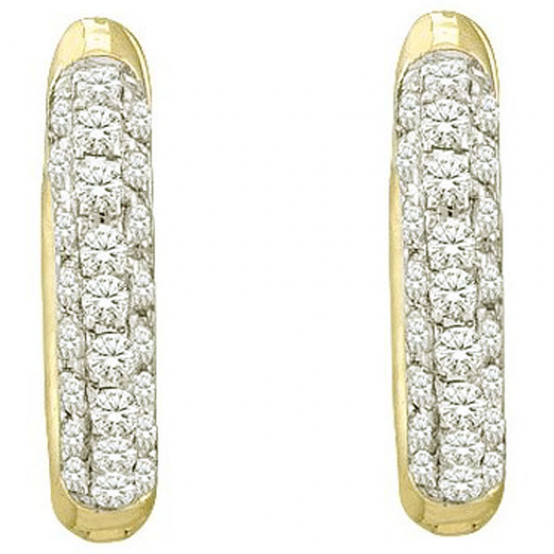 0.17 Carat (ctw) 10k Yellow Gold White Diamond Ladies Micro Pave Hoop Earrings