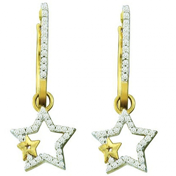 0.25 Carat (ctw) 10k Yellow Gold Brilliant White Diamond Ladies Star Shape Dangling Drop Earrings