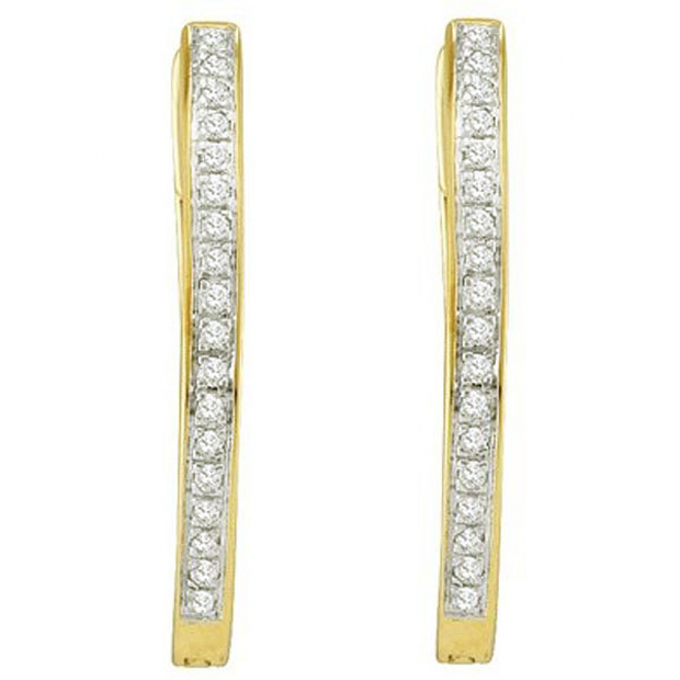 0.10 Carat (ctw) 10k Yellow Gold White Diamond Ladies Micro Pave Hoop Earrings