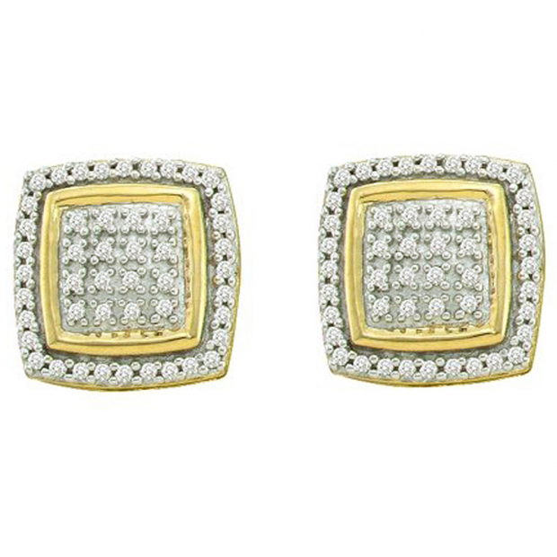 0.28 Carat (ctw) 10k Yellow Gold Round White Diamond Ladies Vintage Style Fine Earrings