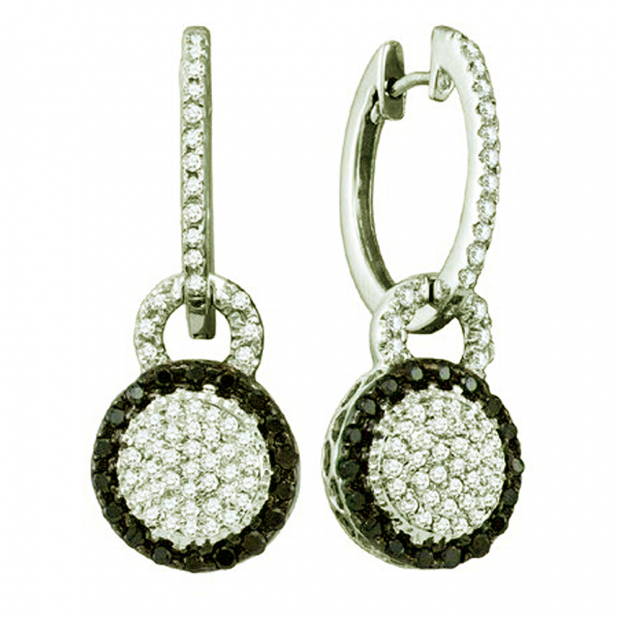 0.52 Carat (ctw) 10k White Gold Round Black & White Diamond Ladies Dangling Earrings