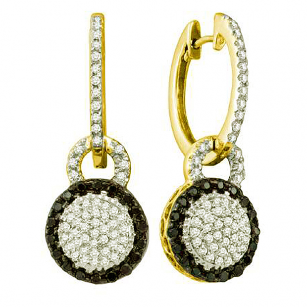 0.52 Carat (ctw) 10k Yellow Gold Round Black & White Diamond Ladies Dangling Earrings