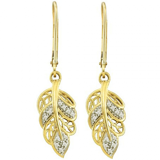 0.06 Carat (ctw) 10k Yellow Gold Brilliant White Diamond Ladies Dangling Drop Earrings