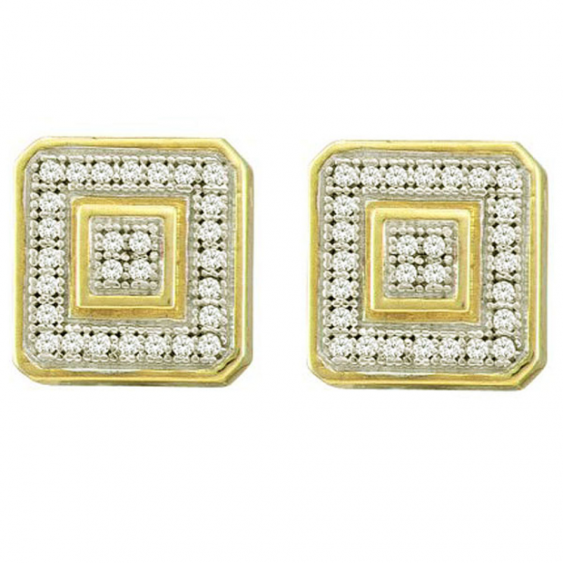 0.15 Carat (ctw) Round White Diamond Square Micro Pave Screw Back Earrings for Women in 10K Yellow Gold