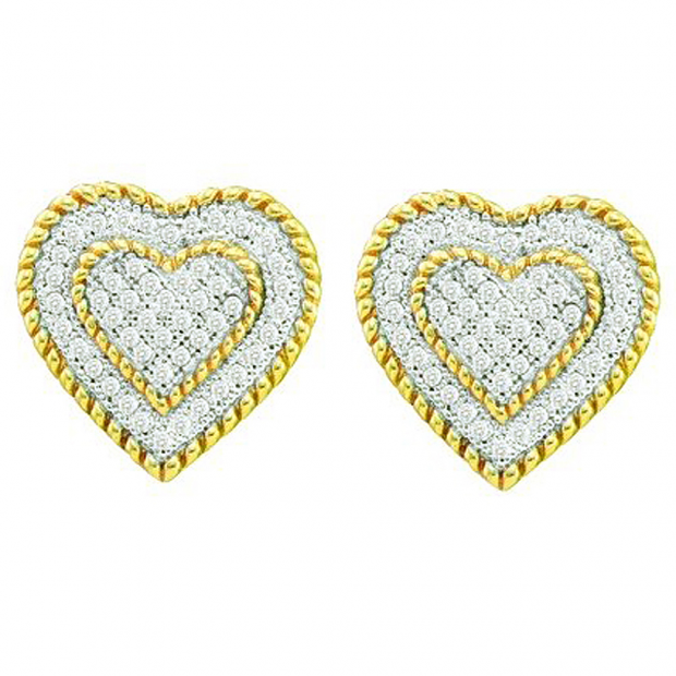 0.33 Carat (ctw) 10k Yellow Gold Brilliant White Diamond Ladies Micro Pave Heart Shape Stud Earrings