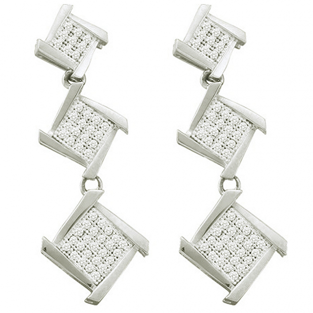 0.30 Carat (ctw) 10k White Gold Round White Diamond Ladies Micro Pave Dangling Earrings