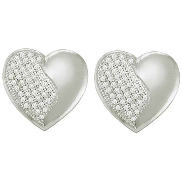 0.25 Carat (ctw) 10k White Gold Round White Diamond Ladies Micro Pave Heart Shape Earrings