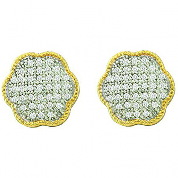 0.20 Carat (ctw) 10k Yellow Gold White Diamond Ladies Micro Pave Cluster Earrings