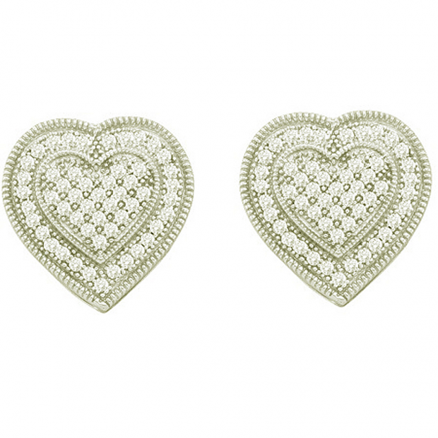 0.33 Carat (ctw) 10k White Gold Round White Diamond Ladies Micro Pave Heart Shape Stud Earrings