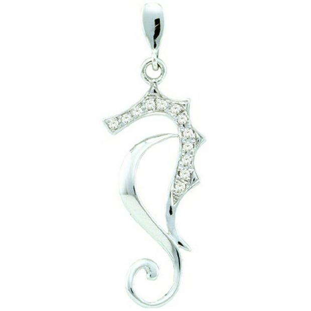 0.05 Carat (ctw) 10k White Gold Round White Diamond Ladies Seahorse Pendant